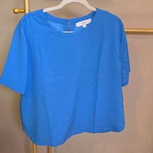 LOFT Bright Blue Short-Sleeve Boxy Blouse